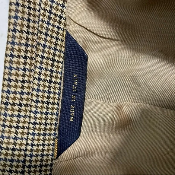 Brooks Brothers Loro Piano Wool Blazer Houndstooth Beige Sport Coat Size 41L